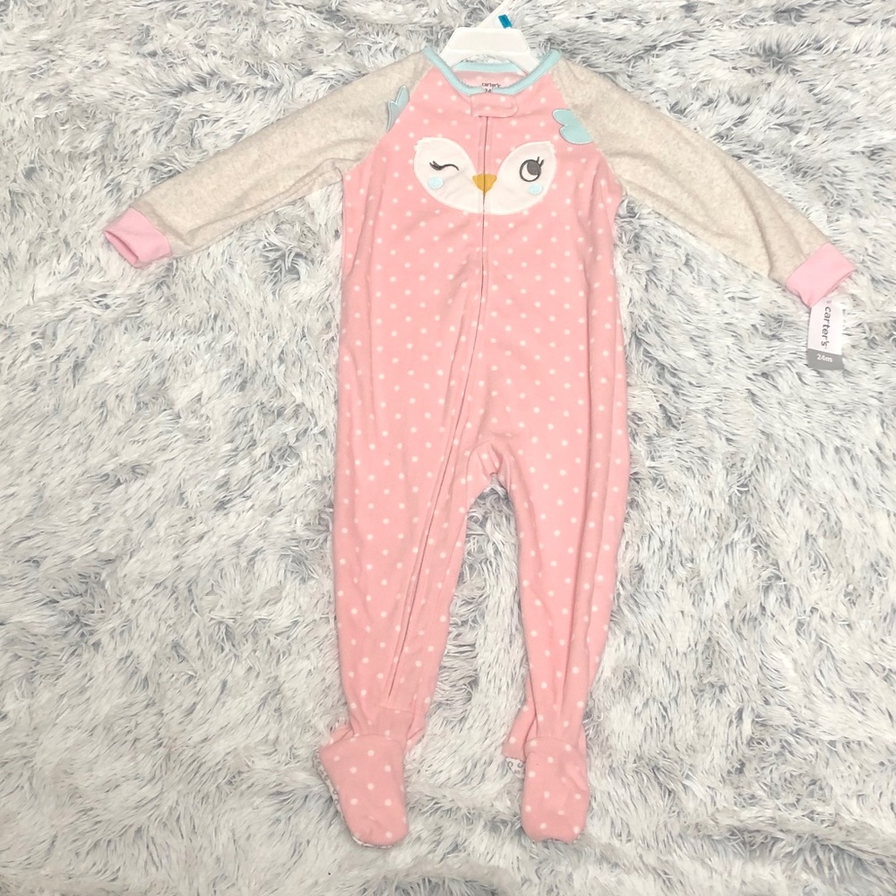 Carter’s pink polka dot owl footie - Picture 1 of 6